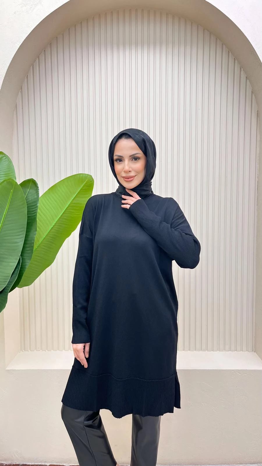 Uzun Merserize Tunik  - SİYAH