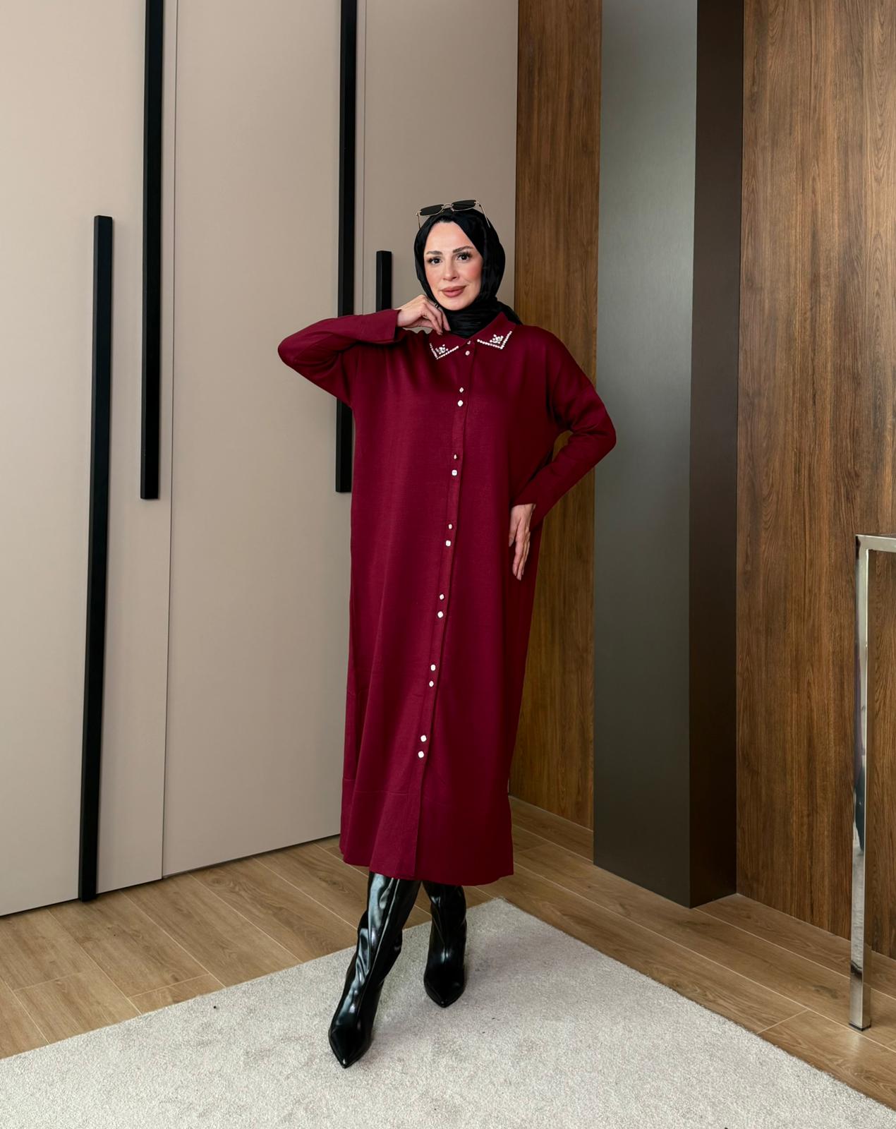 Jolie Taşlı Merserize Hırka Bordo