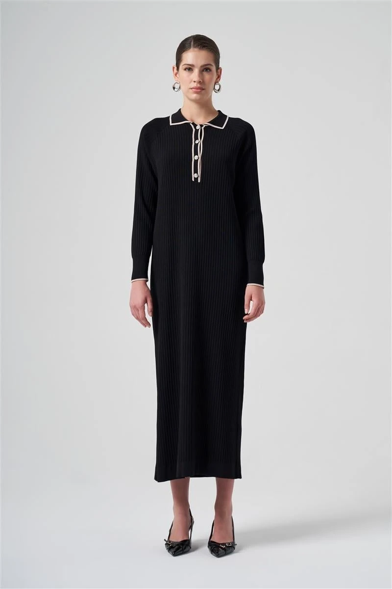 Polo Yaka Nus Elbise-Siyah