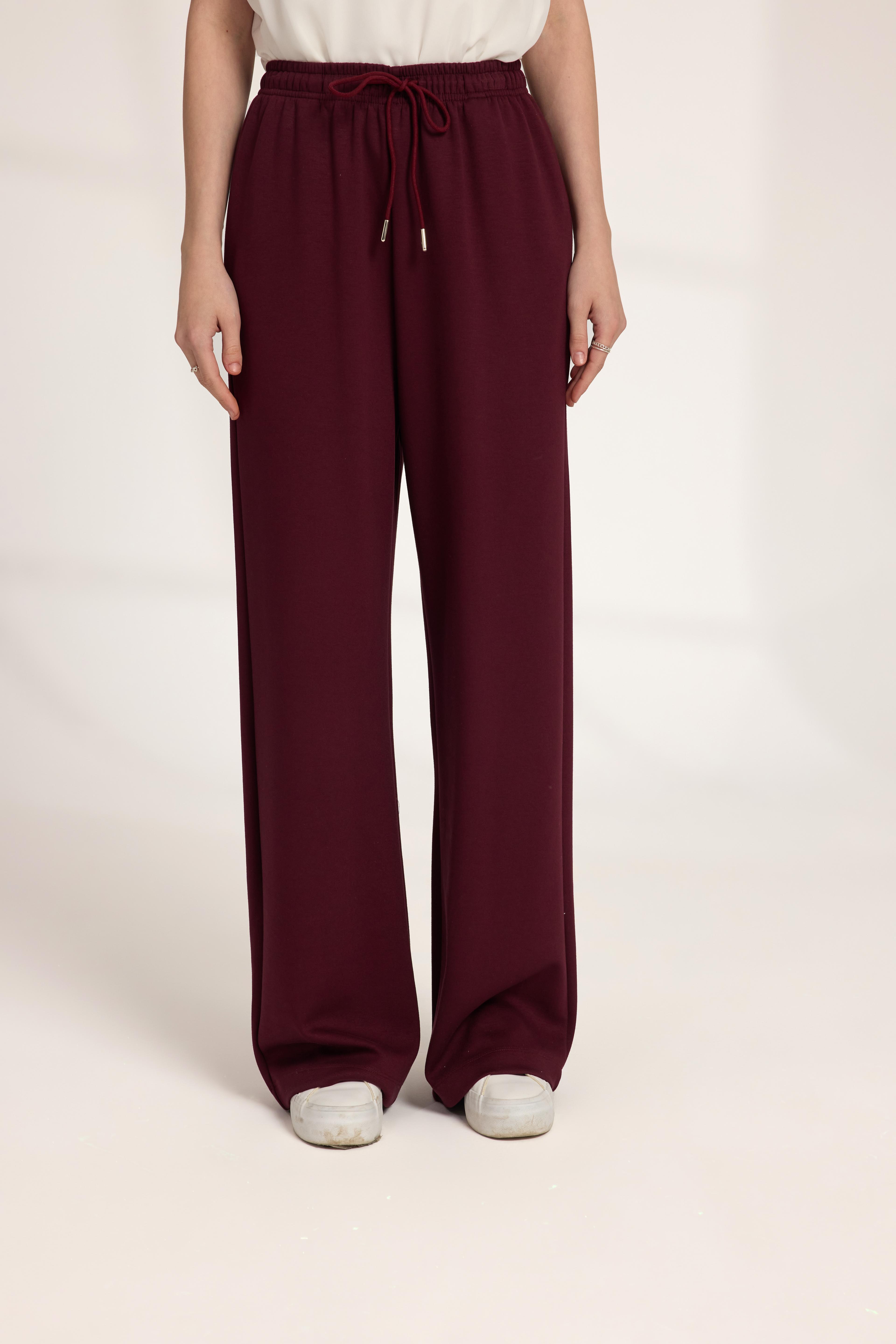 Bağlamalı Bol Paça Pantolon Bordo
