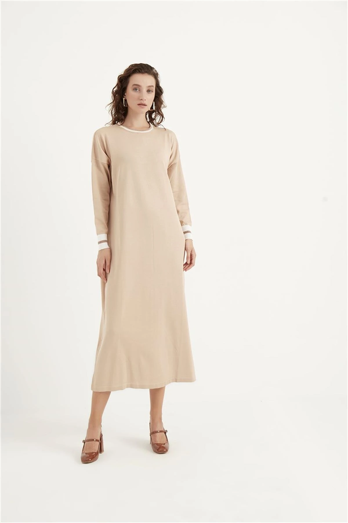 Ribanalı Triko Elbise Vizon