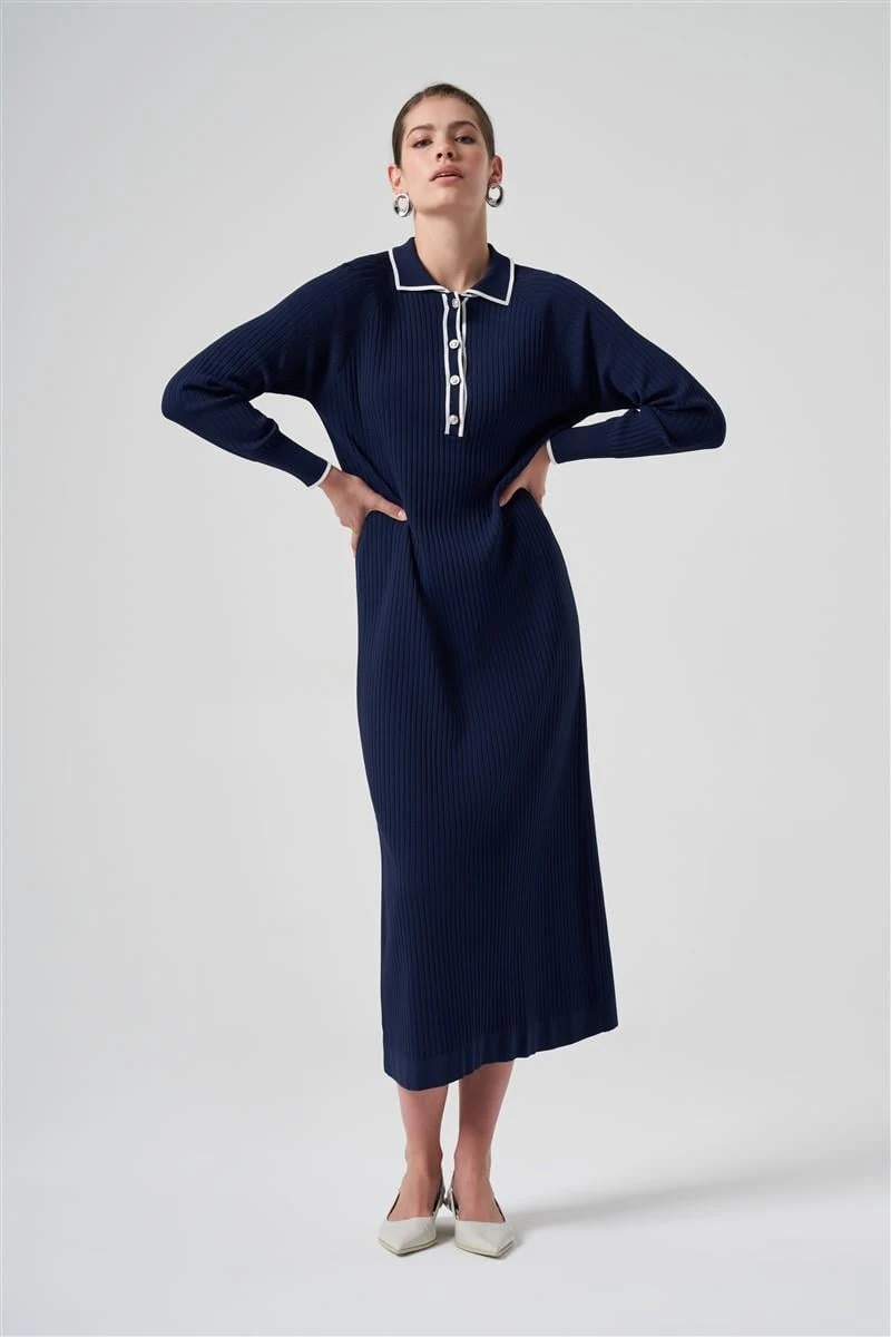 Polo Yaka Nus Elbise-Lacivert