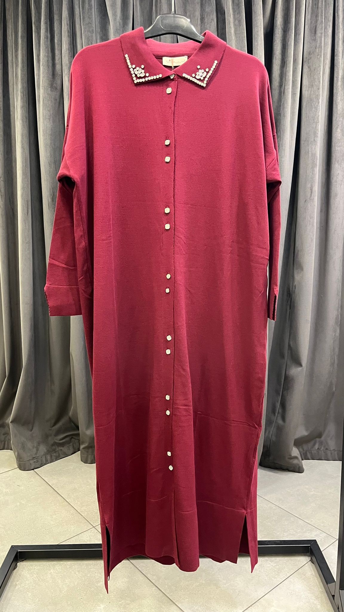 JOLİE TAŞLI MERSERİZE HIRKA BORDO