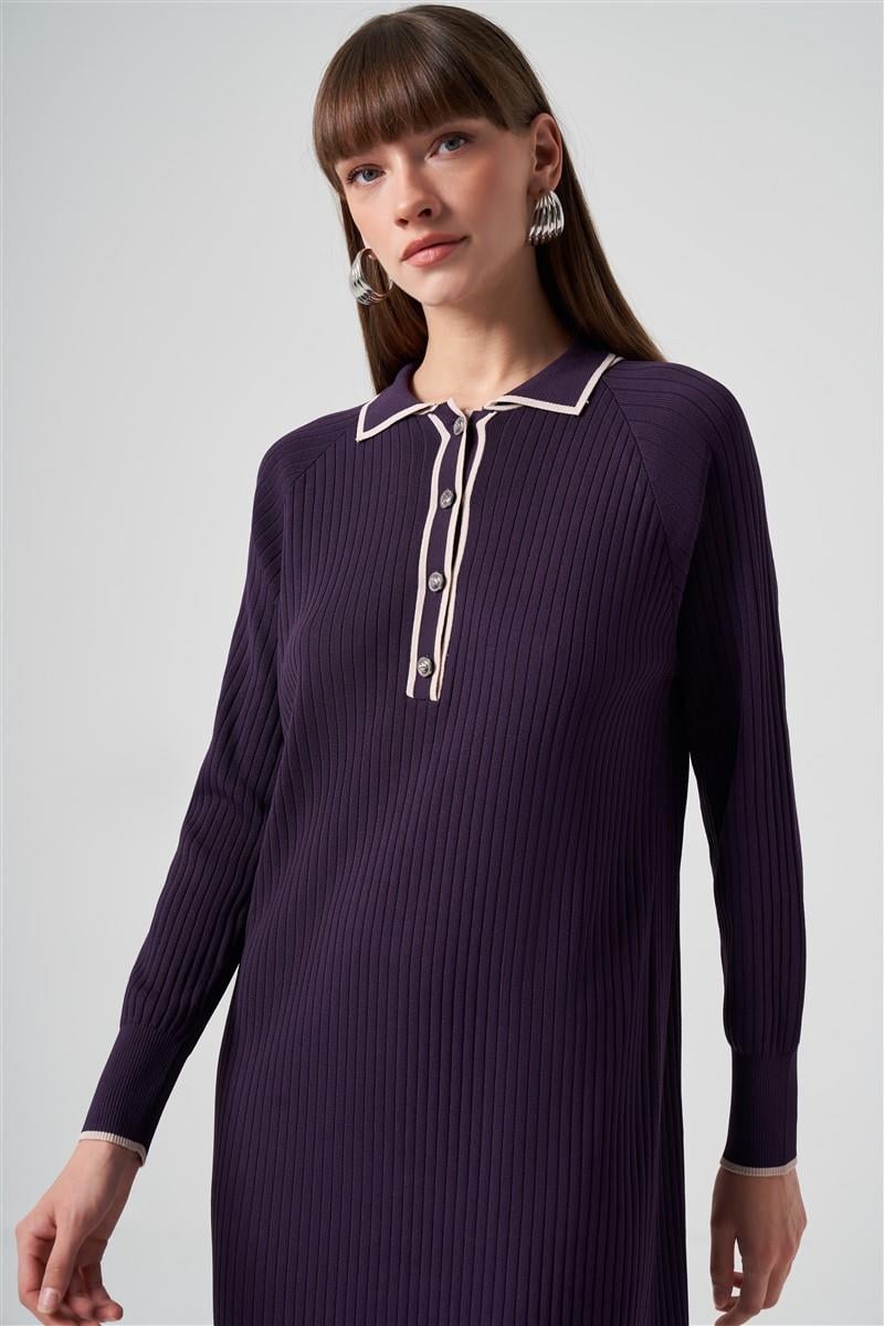 Polo Yaka Nus Elbise-Mürdüm