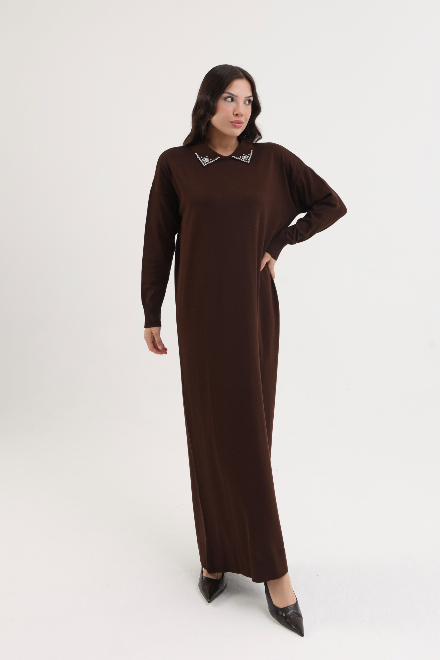 Taş yaka merserize elbise