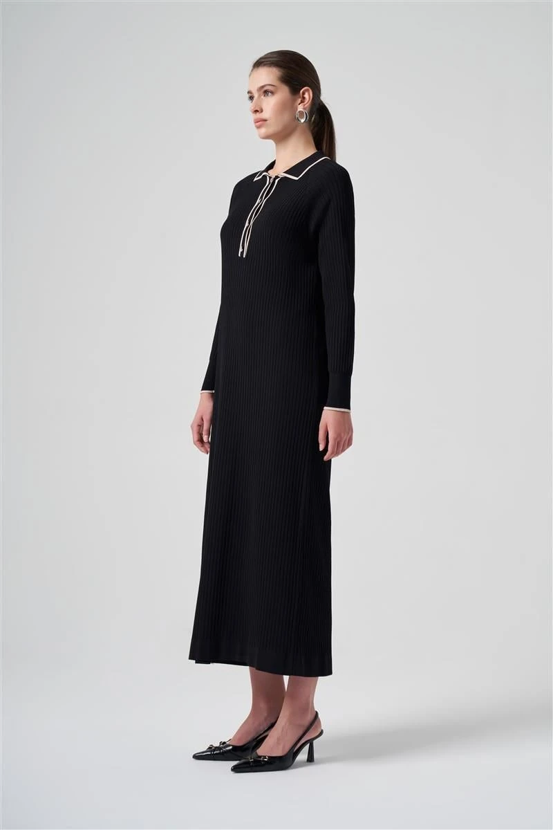 Polo Yaka Nus Elbise-Siyah