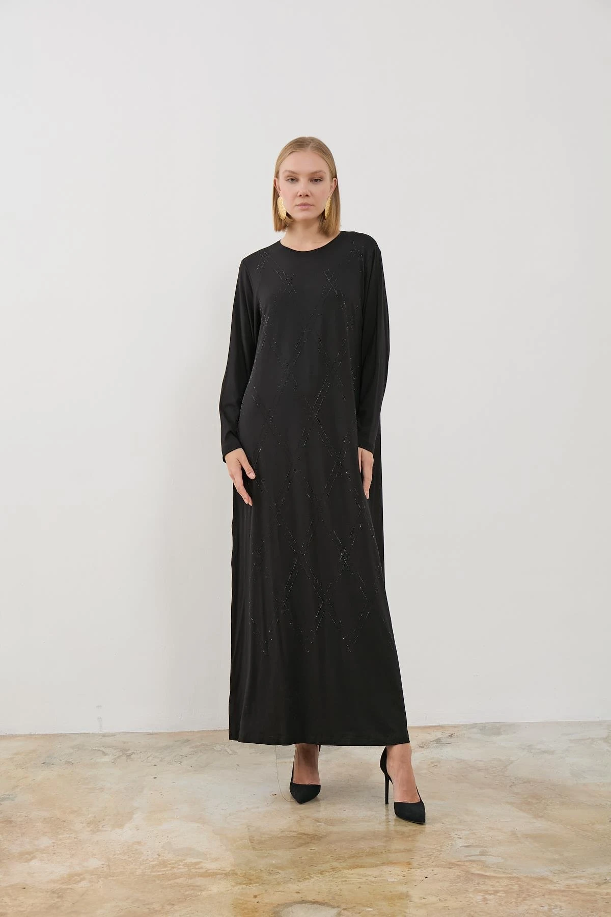 Lena Baklava Desen Elbise Siyah