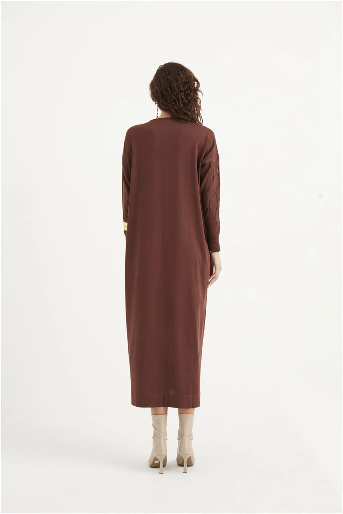Side Merserize Elbise Kahverengi