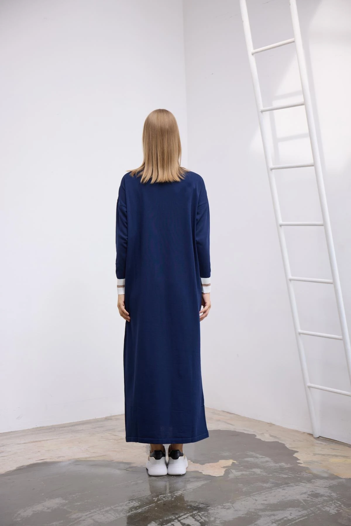 Ribanalı Triko Elbise Koyu Lacivert