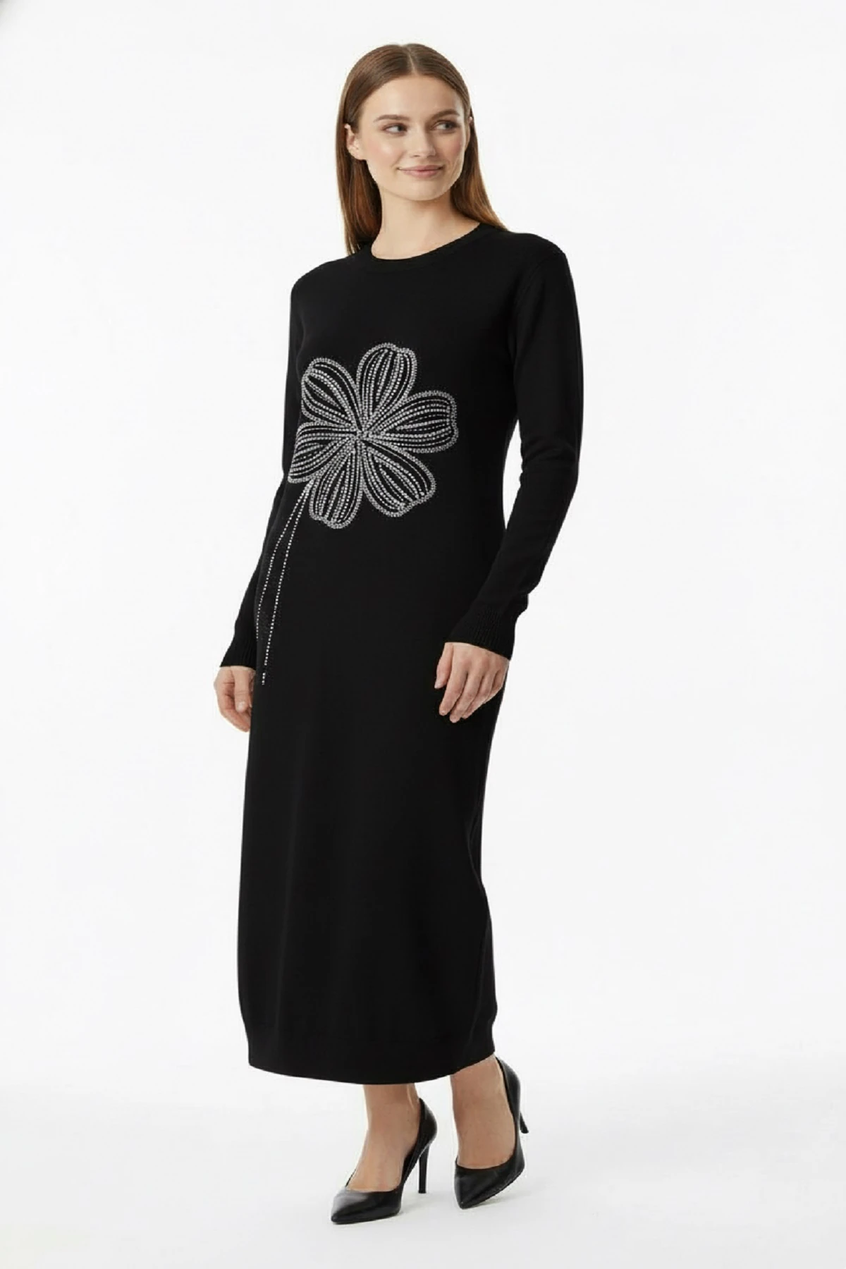 Papatya Triko Elbise Siyah