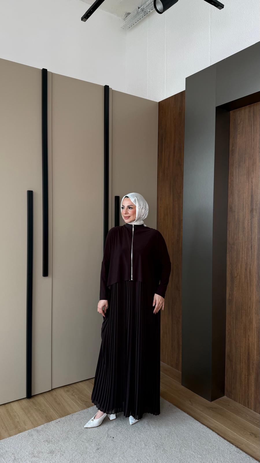 Bomberlı Pilise Elbise - Kahverengi