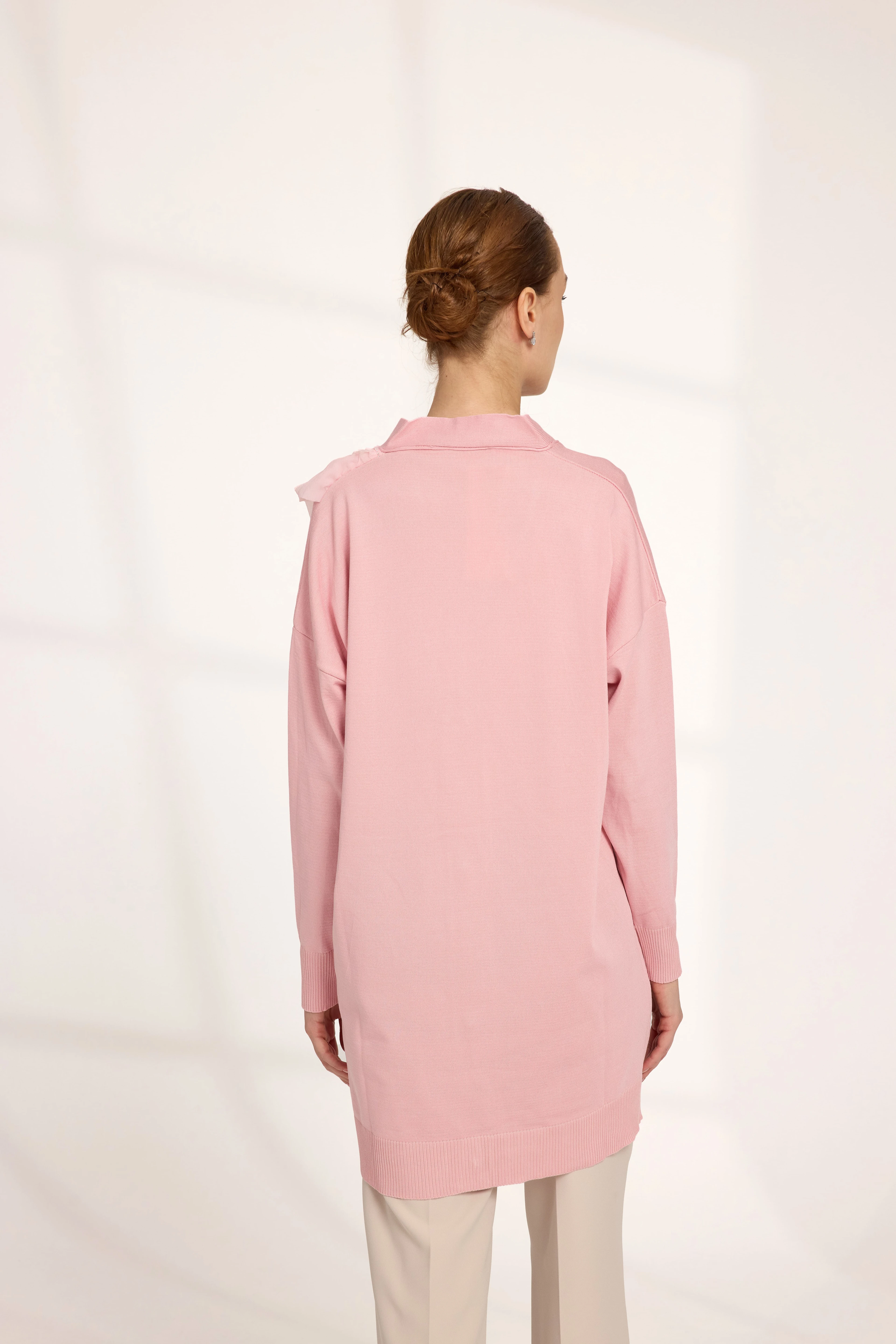 Kalp Düğmeli Hırka Pudra