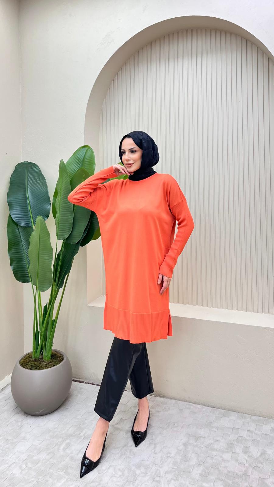 Uzun Merserize Tunik  - TURUNCU