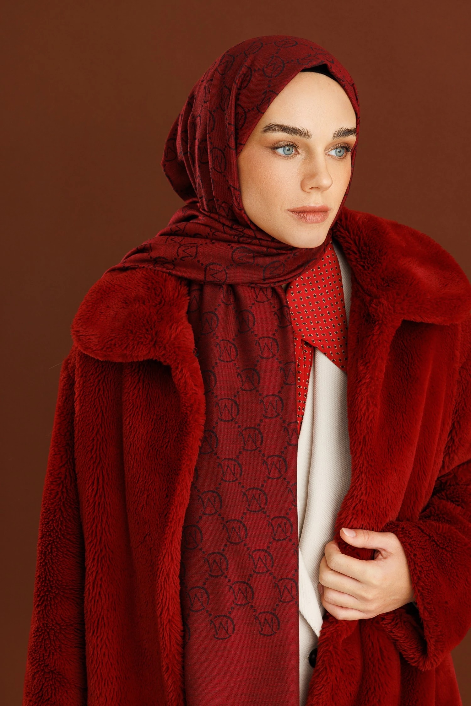 Yün İpek Şal - BORDO