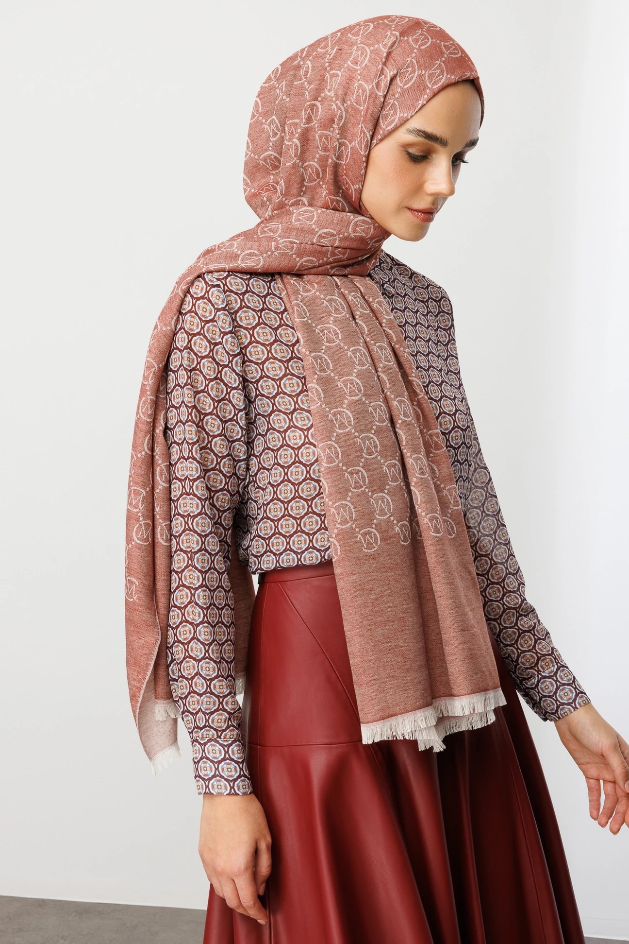 Yün İpek Şal - KİREMİT