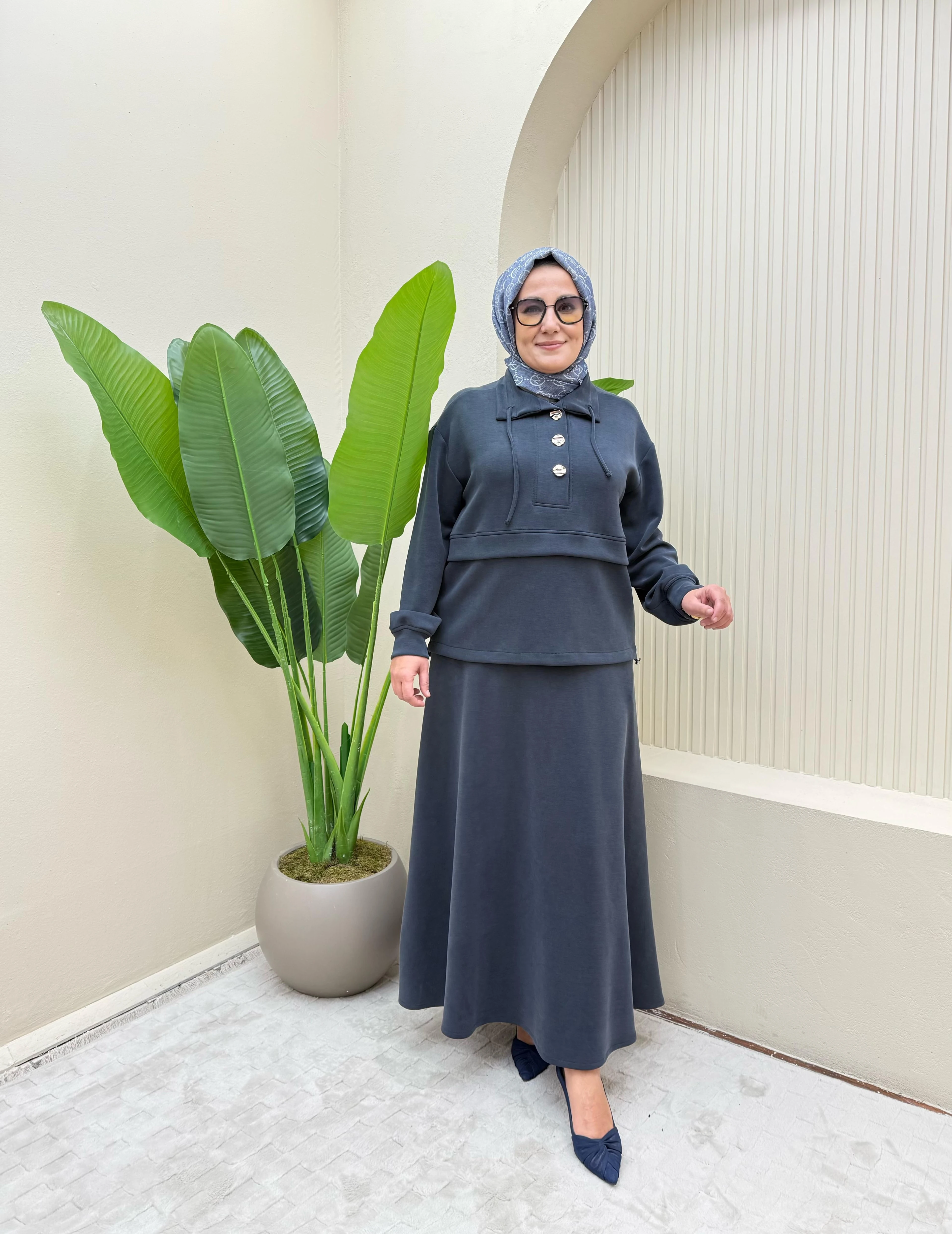 Gold Düğmeli Etekli Takım - lacivert