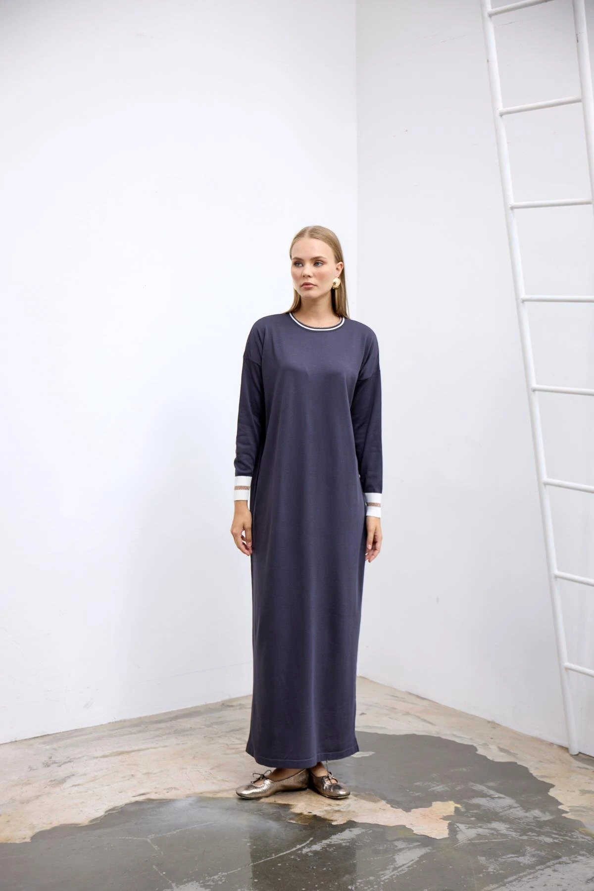 Ribanalı Triko Elbise Antrasit