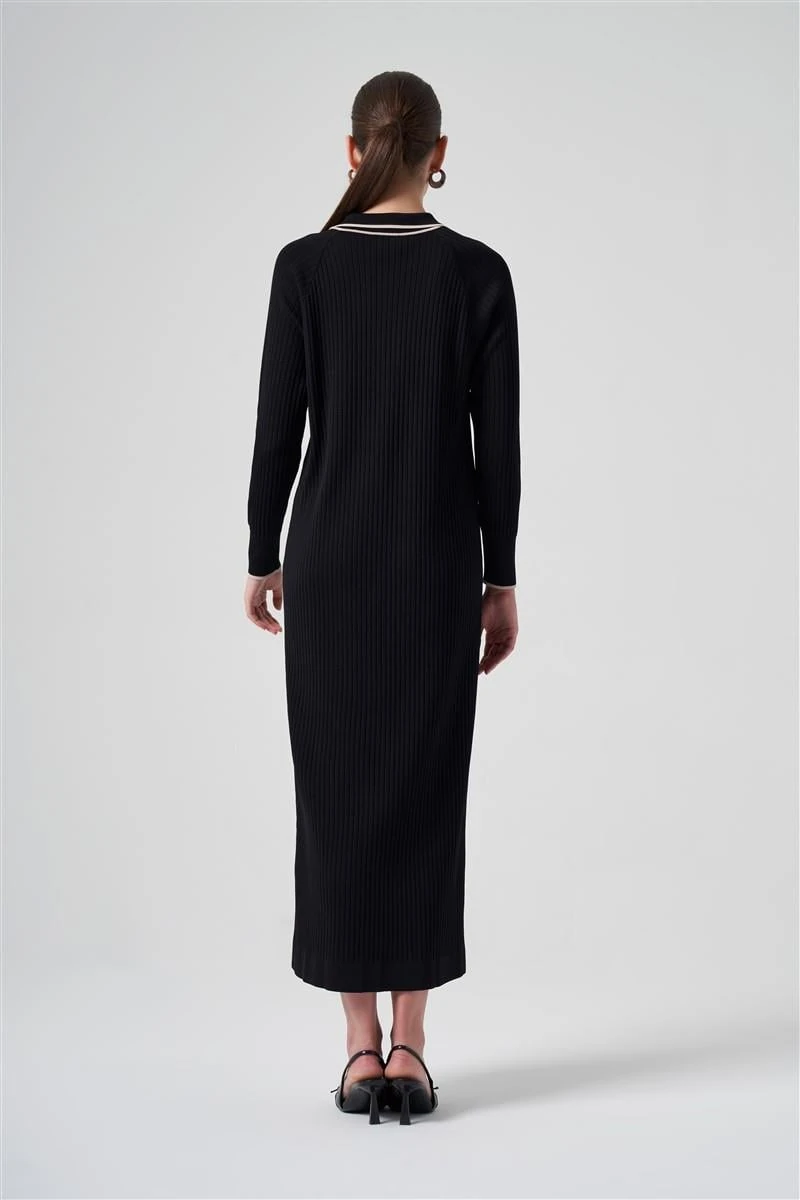 Polo Yaka Nus Elbise-Siyah