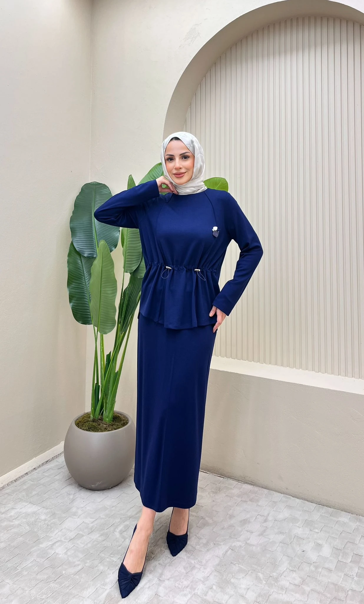 Büzgü Detaylı Etekli Takım - lacivert