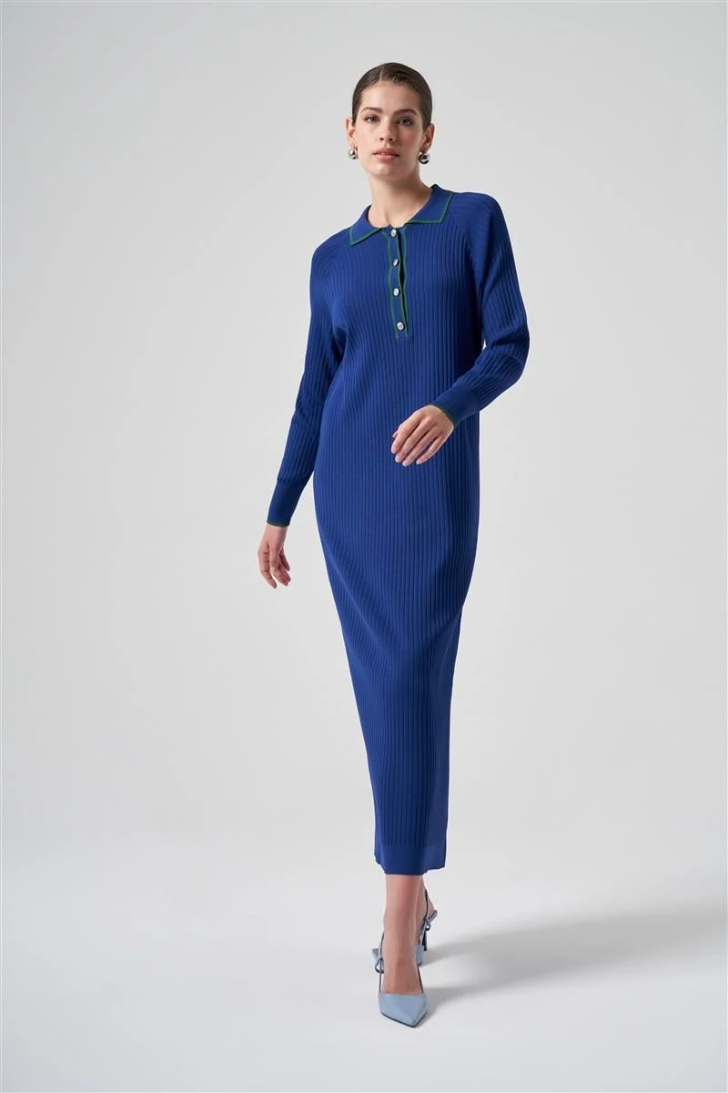 Polo Yaka Nus Elbise-Saks