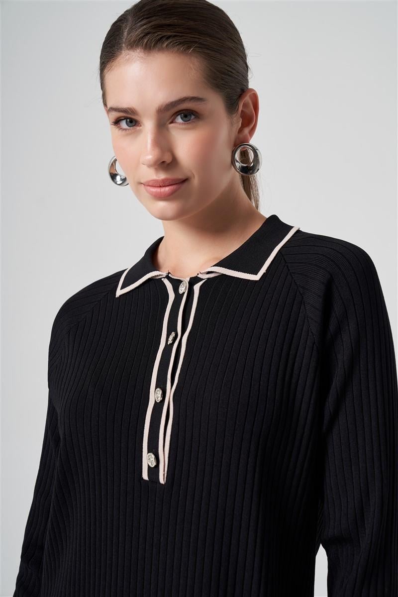 Polo Yaka Nus Elbise-Siyah