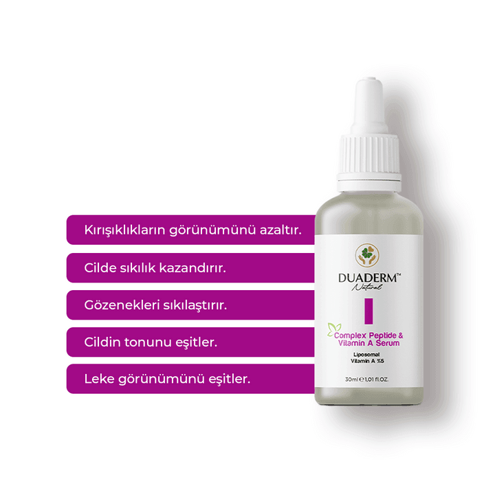 Kırışıklık Karşıtı, Ton Eşitleyici Complex Peptide & Vitamin A Serum (Liposomal Vit A 5%) 30ml