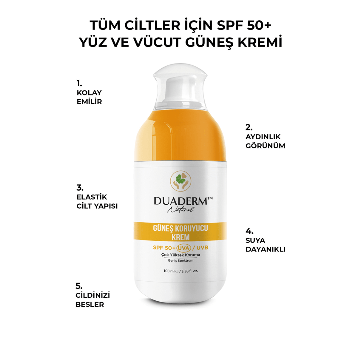 Yeni Filtreli C Vitaminli Yeni Yüz ve Vücut Güneş Kremi SPF50+ (Vitamin C + UVA/UVB) 100ml