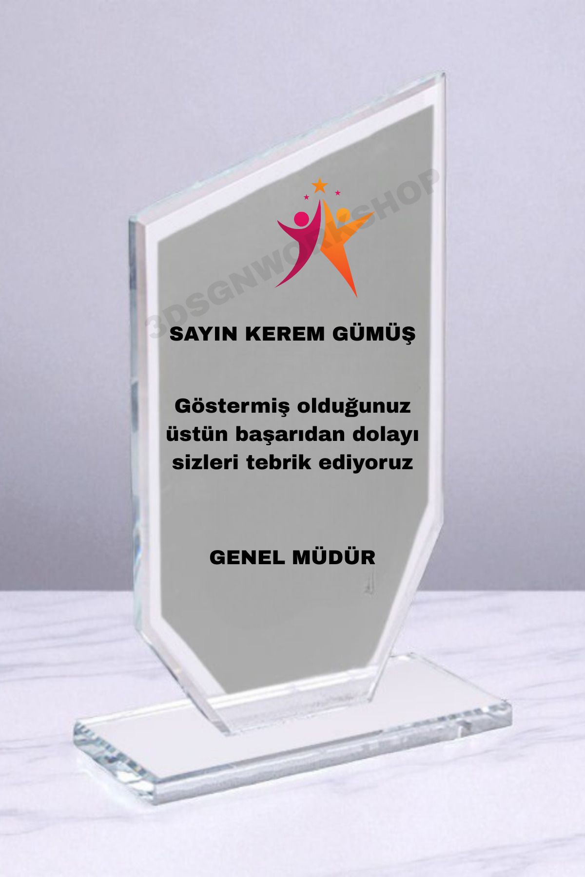Kişiselleştirilebilir Şeffaf Kristal Cam Plaket 12x20cm (Premium,Hediye Kutusunda, Not Yazılabilir)