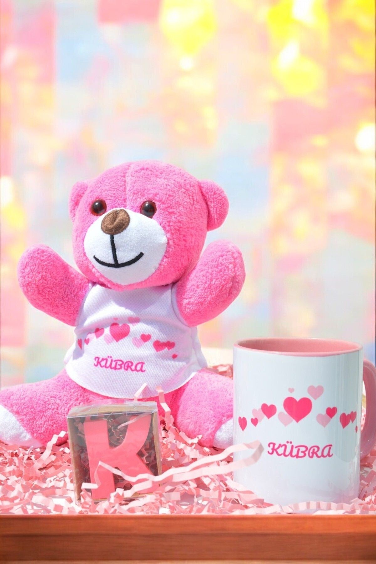 Peluş Ayıcıklı Kişiye Özel Hediye Seti (ÖZELLEŞTİRİLEBİLİR,PELUŞ,KUPA BARDAK,ANAHTARLIK)