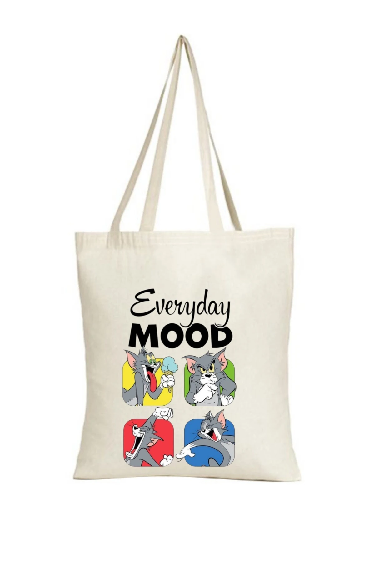 Çizgi Film Konsept Everyday Mood Tasarımlı Keten Askılı Bez Çanta(,Hediye,Paketi Yapılır,Not Yazılr)