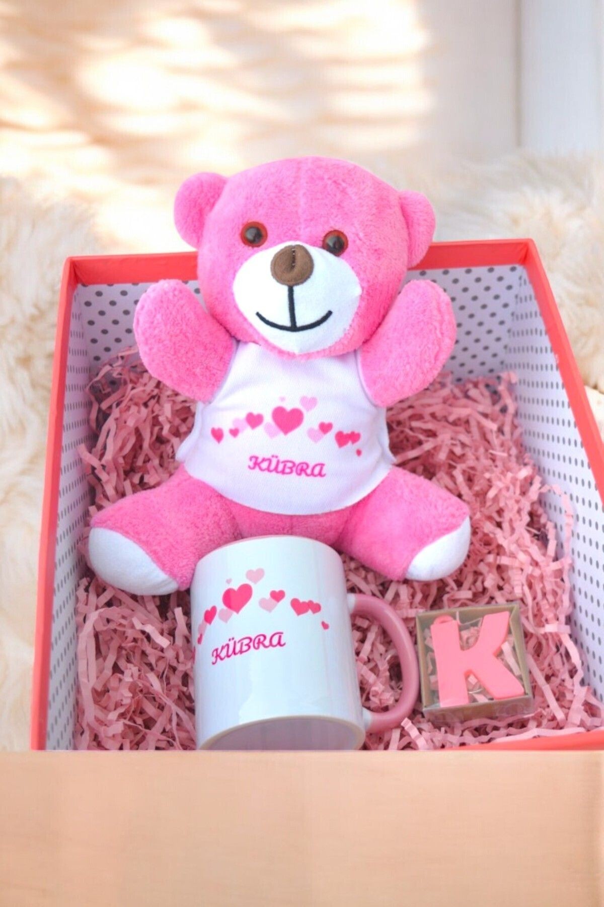 Peluş Ayıcıklı Kişiye Özel Hediye Seti (ÖZELLEŞTİRİLEBİLİR,PELUŞ,KUPA BARDAK,ANAHTARLIK)