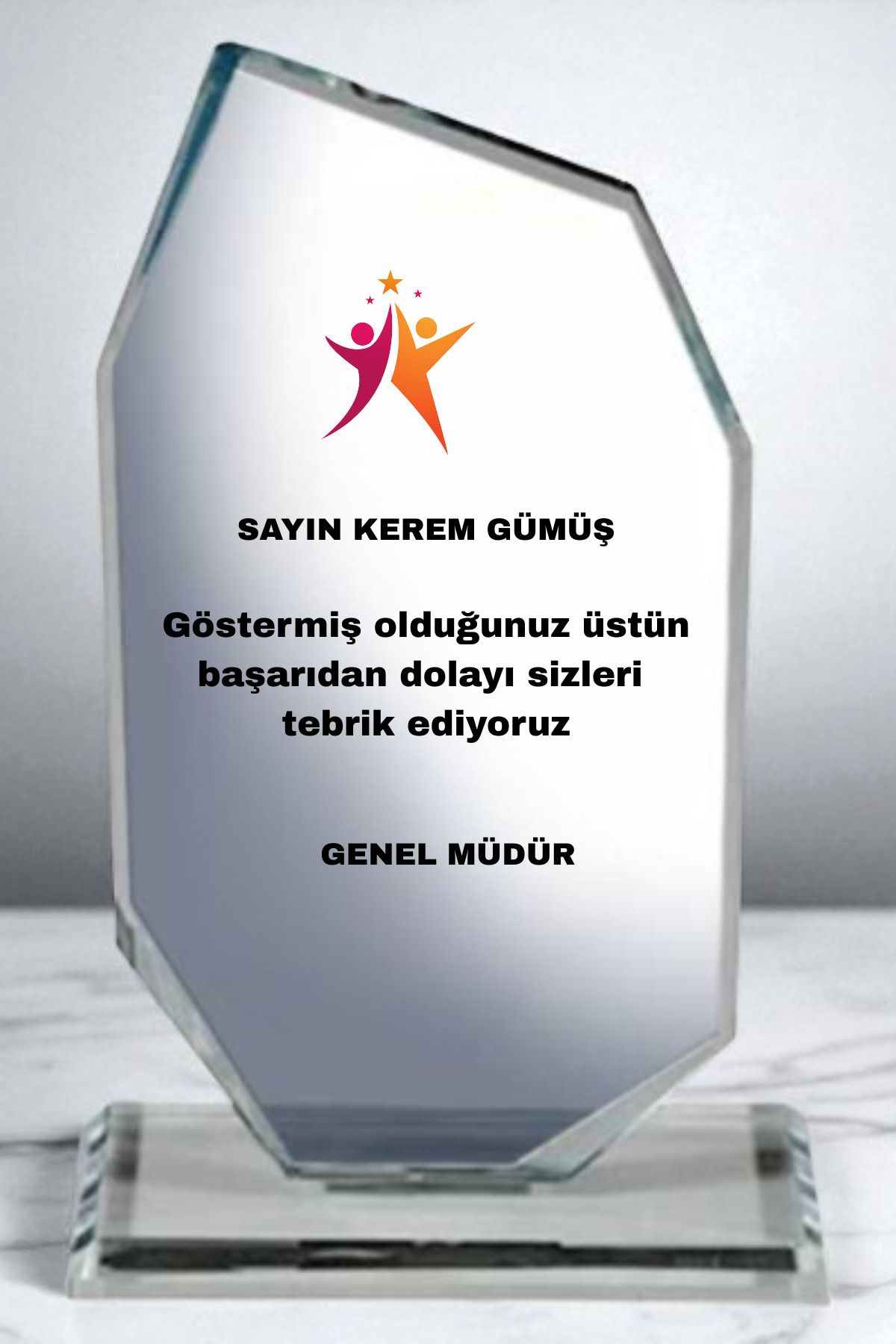 Kişiye Özel Sekizgen Kristal Cam Plaket 12x20cm (Premium,Hediye Kutusunda, Not Yazılabilir)