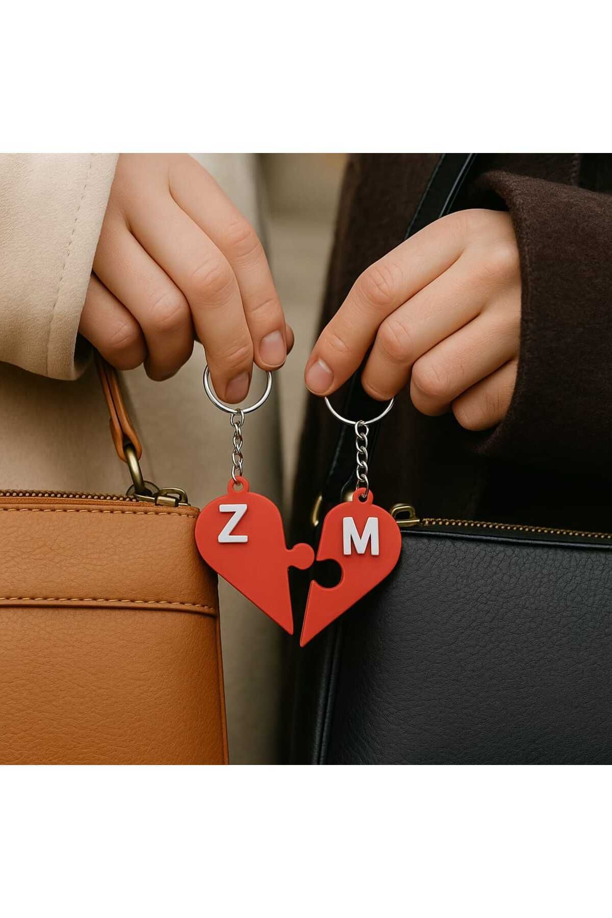 Kişiye Özel Kalp Şeklinde Yapboz Anahtarlık 2'li (ÖZELLEŞTİRİLEBİLİR)