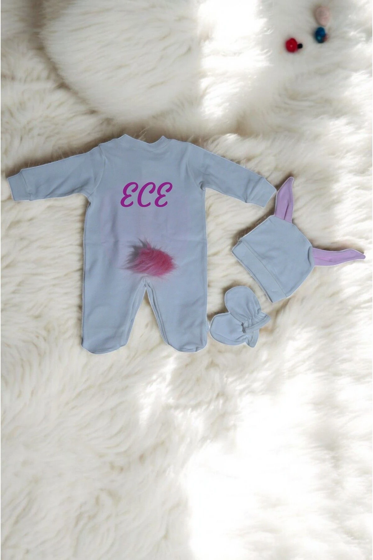 Kişiselleştirilebilir İsimli Tavşan Tulum Set