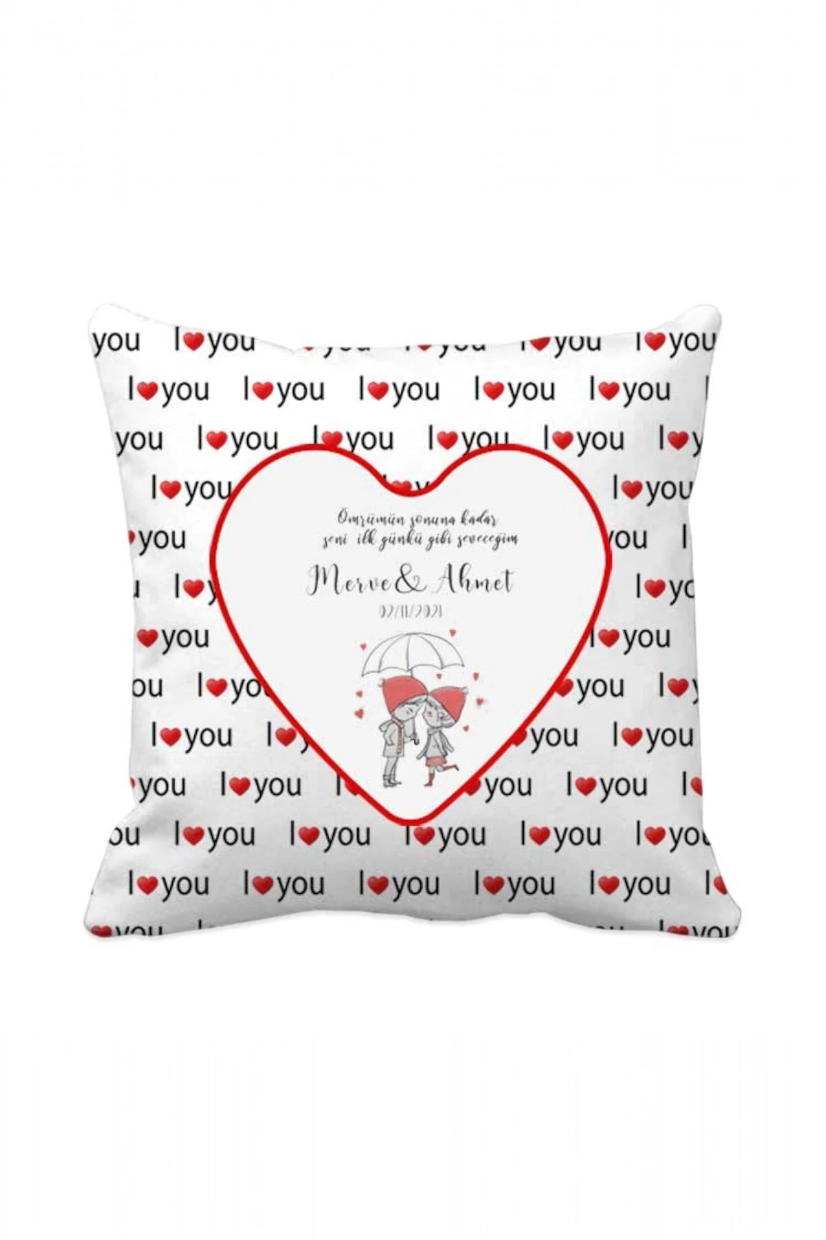Kişiye Özel Tasarlanabilir I love You Temalı Yastık*36x36,cm (,Hediye,Paketi Yapılır,Not Yazılır)