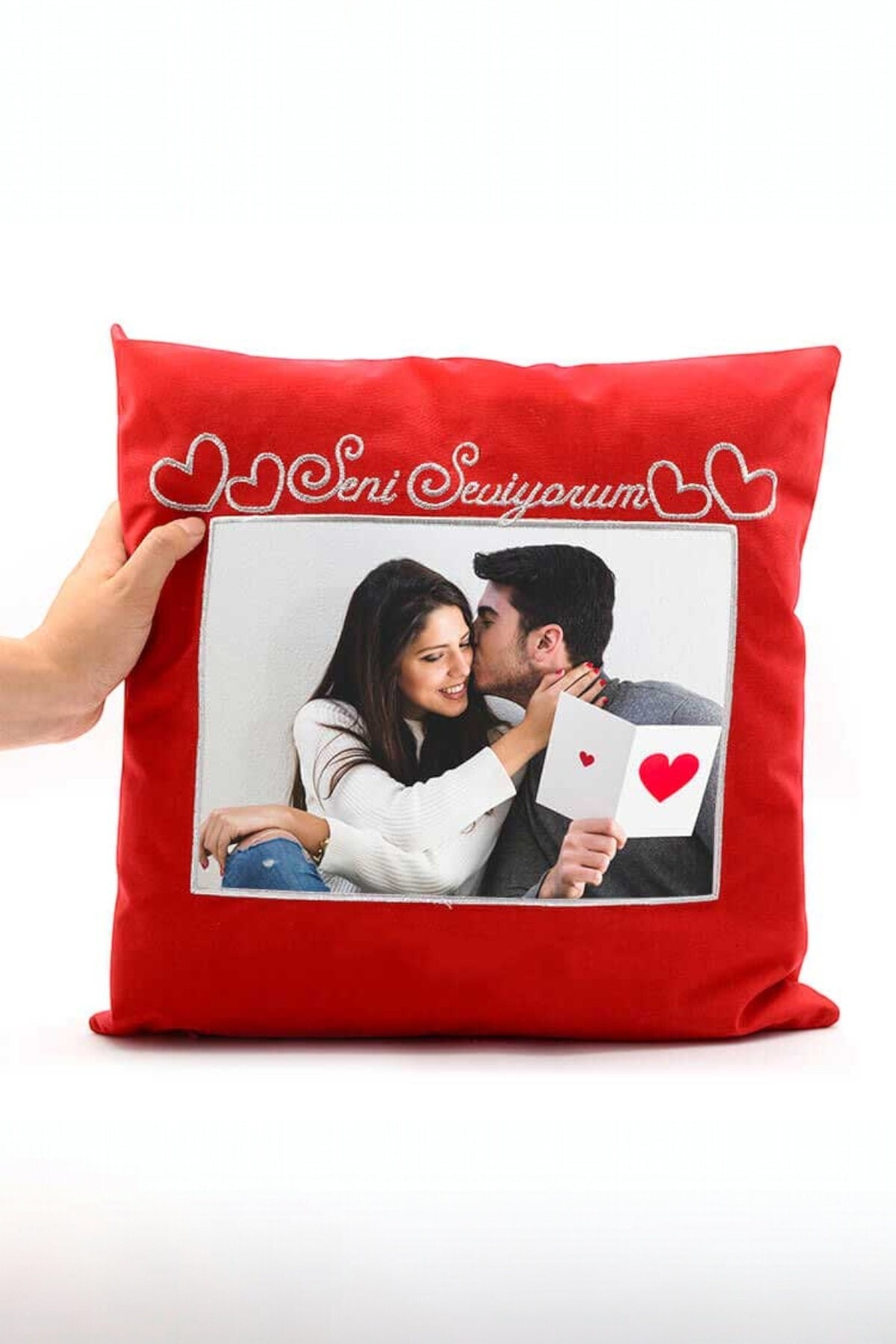 Kişiye Özel Tasarlanabilir Kırmızı Kare Yastık 40x40cm (,Hediye,Paketi Yapılır,Not Yazılır)