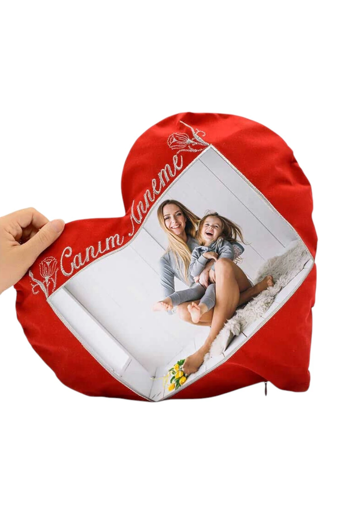 Kişiye Özel Tasarlanabilir Kırmızı Kalp Yastık Anne Temalı (,Hediye,Paketi Yapılır,Not Yazılır)