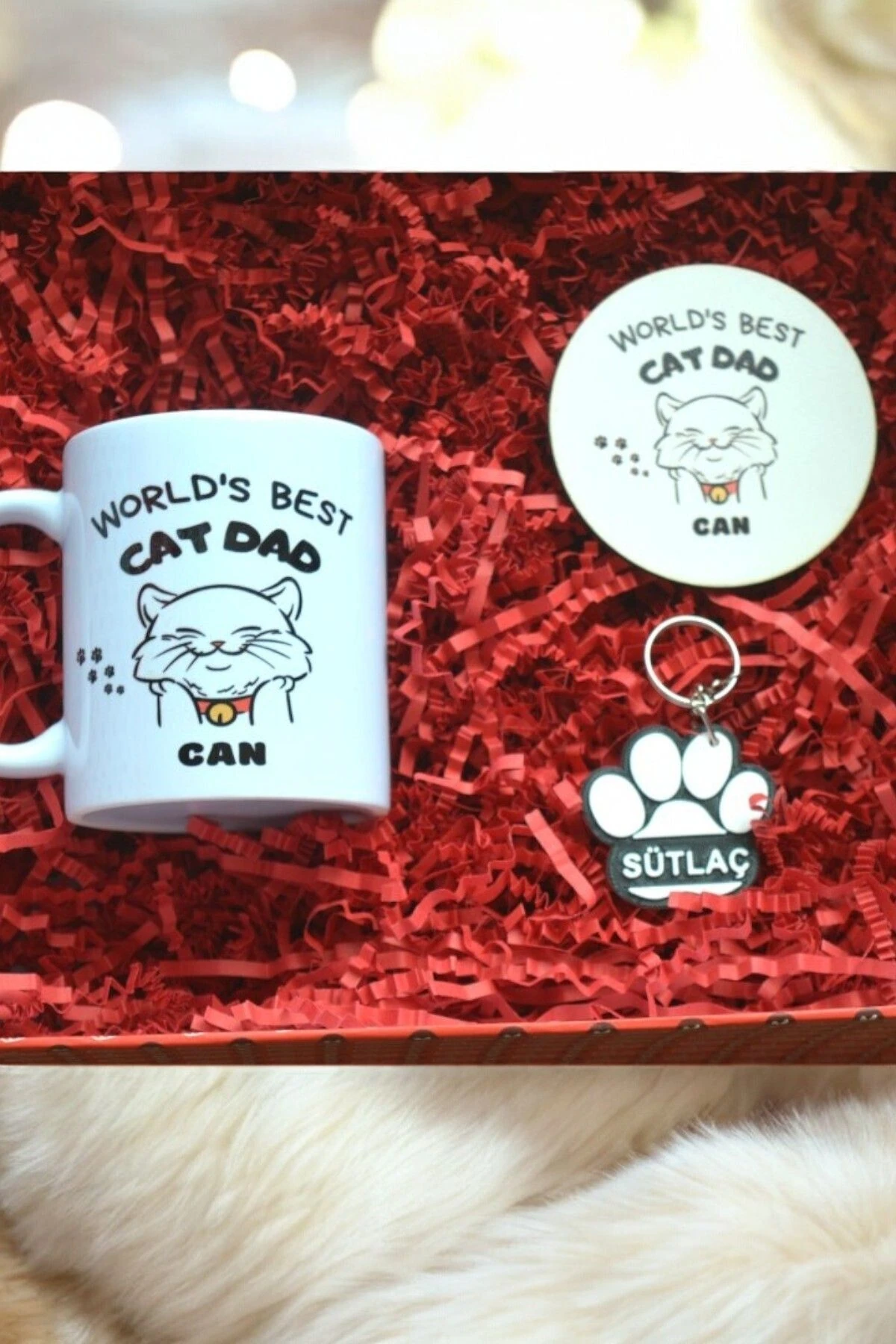 Kişiye Özel Kedi Sahipleri Hediye Seti 3lü (ÖZELLEŞTİRİLEBİLİR,KUPA ,BARDAK ALTLIĞI,ANAHTARLIK)