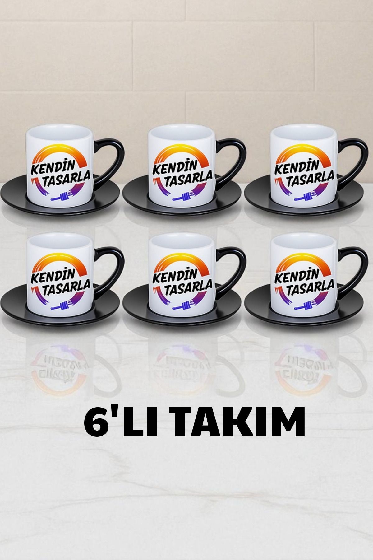 KİŞİYE ÖZEL 6 LI SİYAH KLASİK KULP FİNCAN TAKIMI (Premium,Hediye Kutulu, NOT YAZILABİLİR)