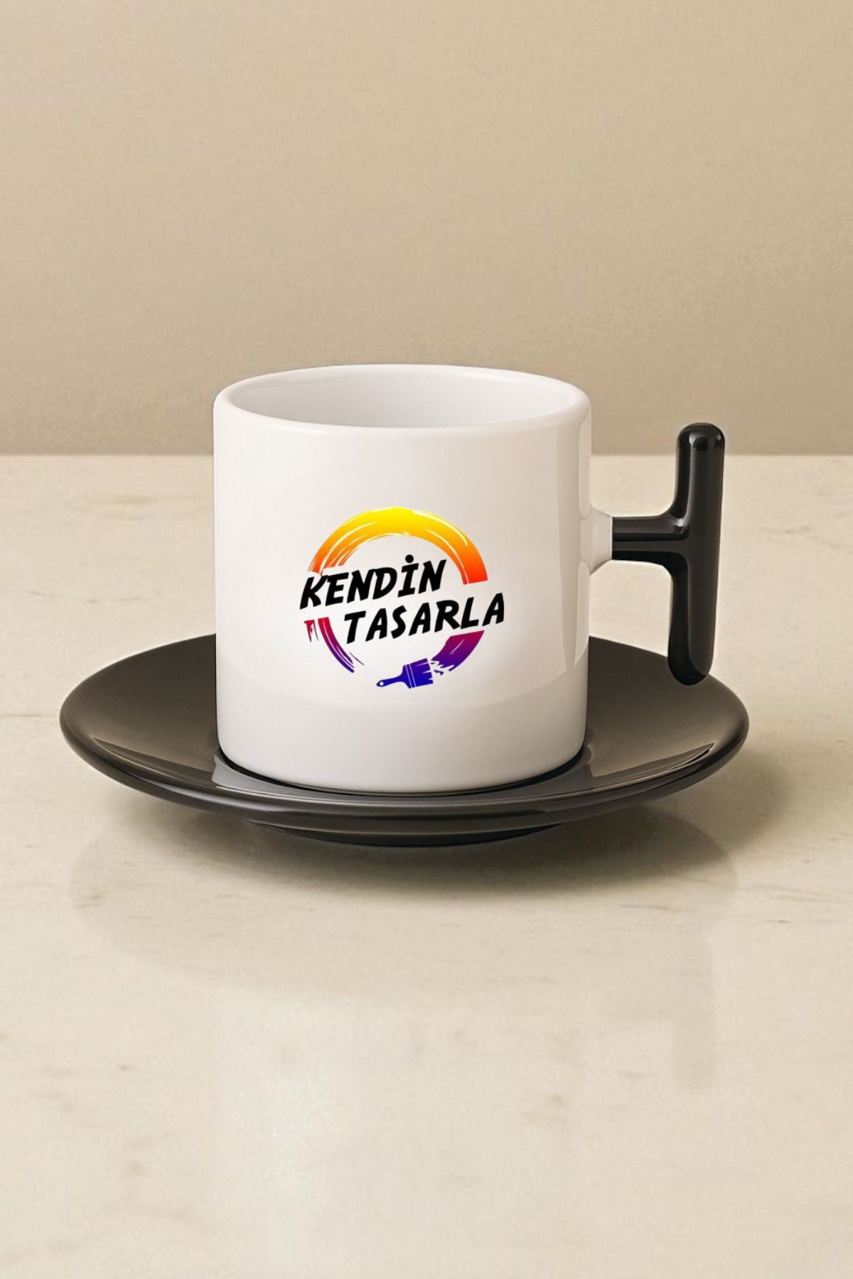 Kişiye Özel Kadife Kutulu Siyah T Kulp Fincan Takımı 2li (Not Yazılabilir)