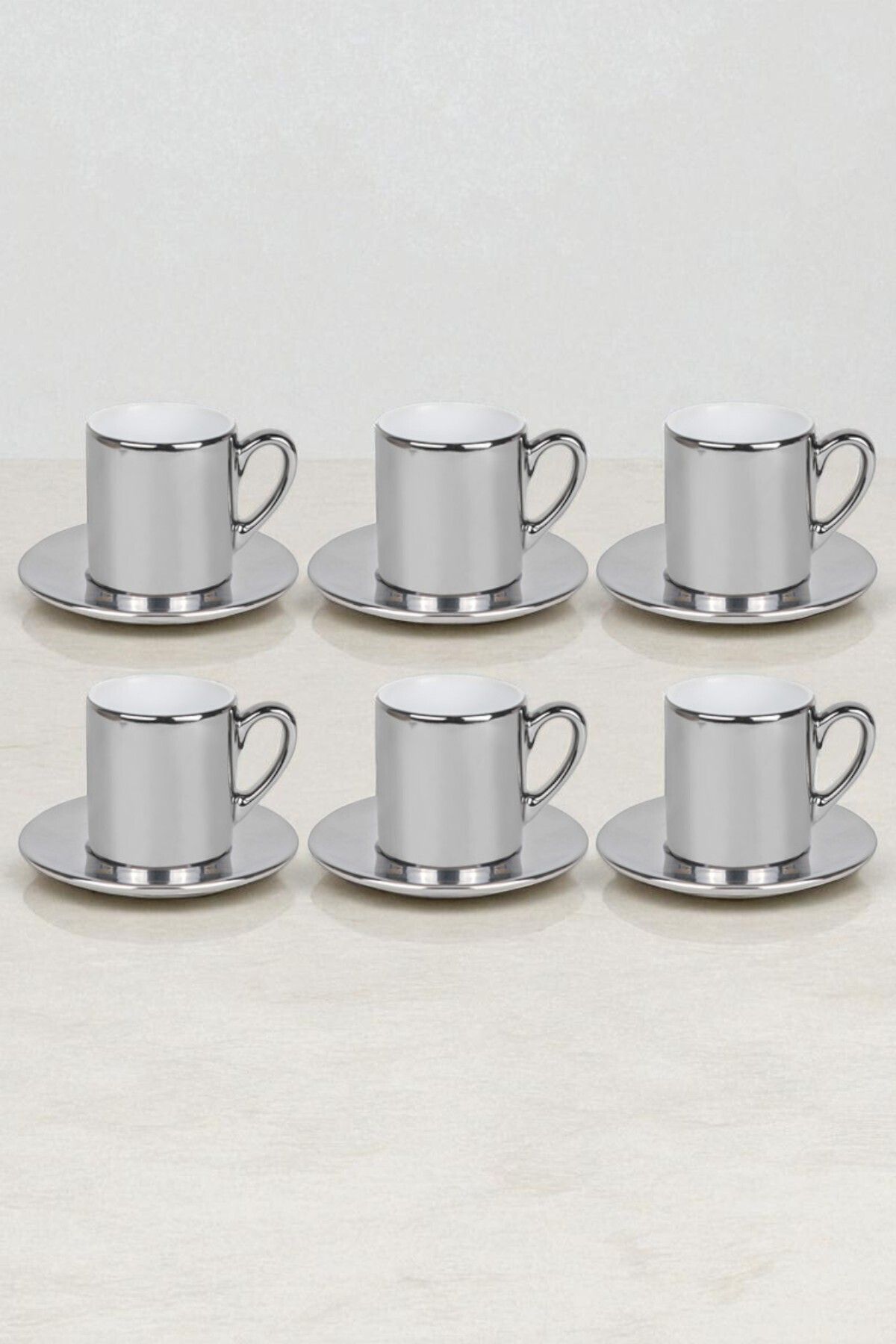 KİŞİYE ÖZEL 6 LI GÜMÜŞ RENK KLASİK KULP FİNCAN TAKIMI SET(Premium,Hediye Kutusunda, Not Yazılabilir)