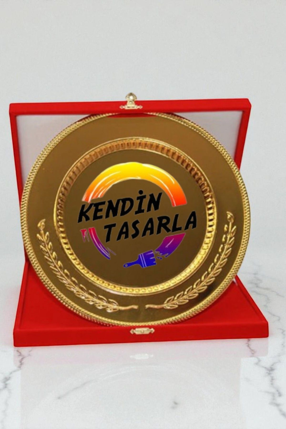 Kişiselleştirilebilir Kadife Kutulu Metal Gold Plaket Tabak - 25cm (Not Yazılabilir)