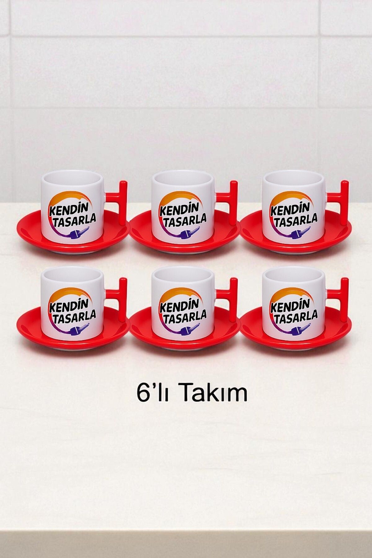 KİŞİYE ÖZEL 6 LI KIRMIZI T KULP FİNCAN TAKIMI (Premium,Hediye Kutulu, NOT YAZILABİLİR)