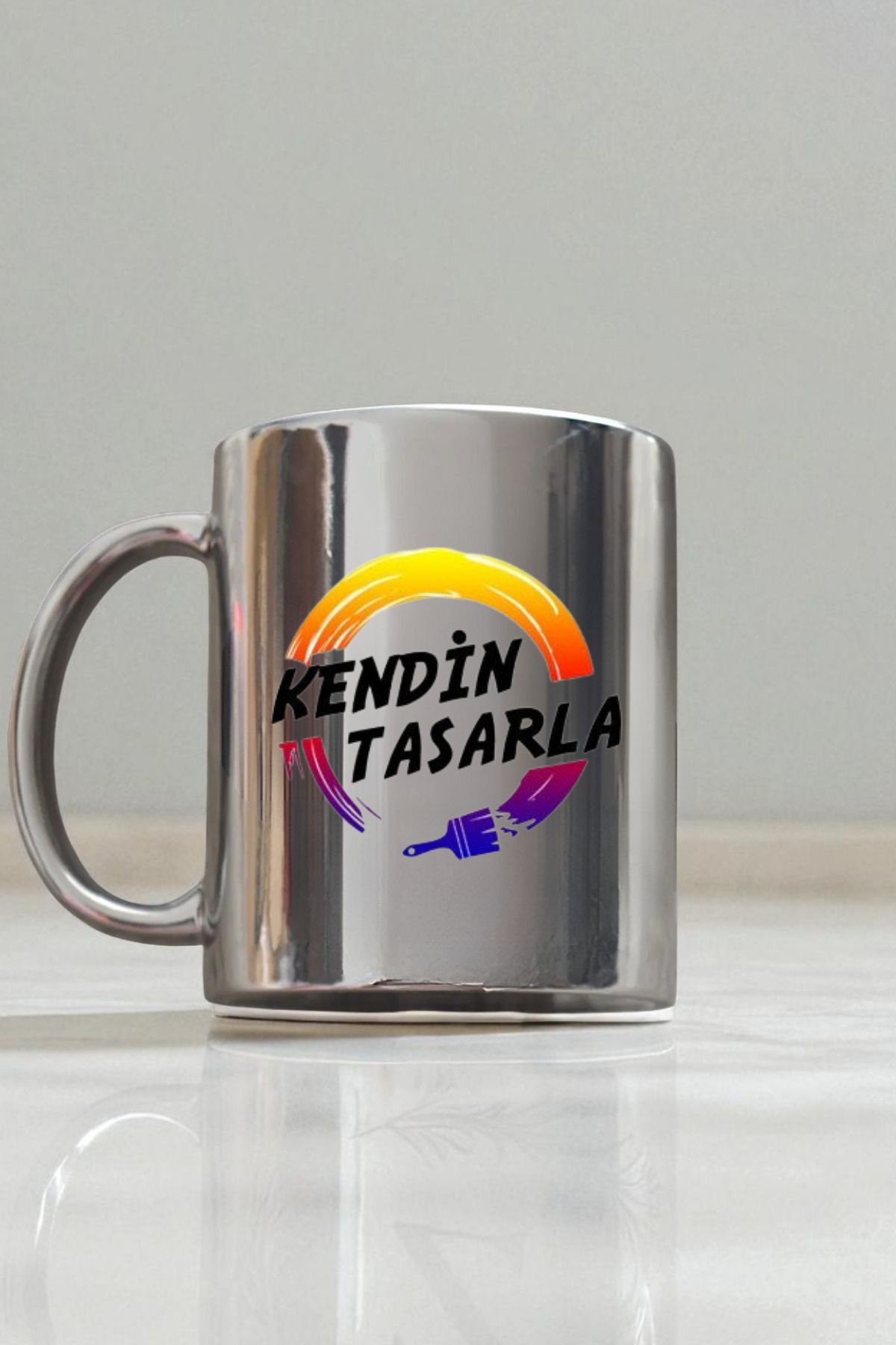 Kişiye Özel,Hediye Kutulu Gümüş Renk Büyük Kupa Bardak (NOT YAZILABİLİR)