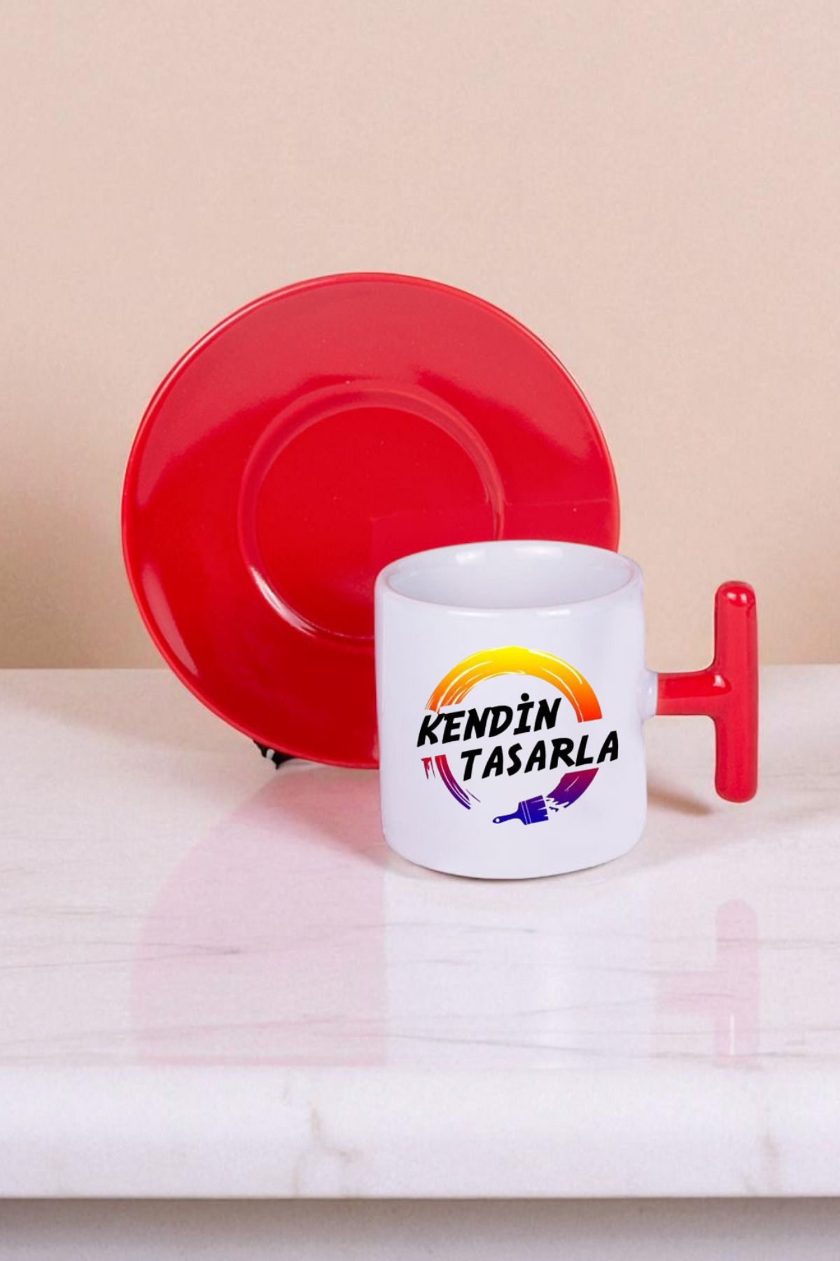 Kişiye Özel Kadife Kutulu Kırmızı T Kulp Fincan Takımı 2li (Not Yazılabilir)
