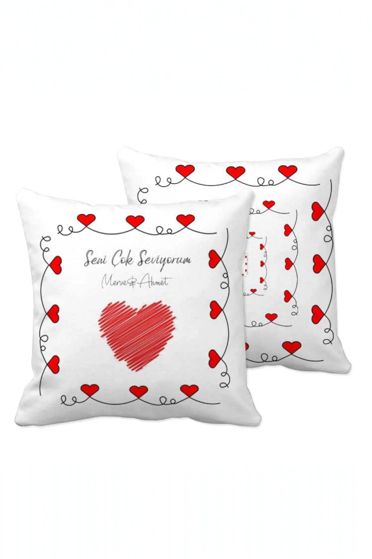 Kişiye Özel Tasarlanabilir Kurdela Kalp Desenli Yastık*36x36,cm (,Hediye,Paketi Yapılır,Not Yazılır)