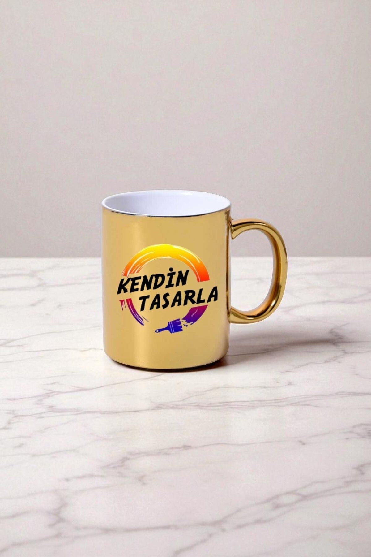 Kişiye Özel,Hediye Kutulu Gold Renk Büyük Kupa Bardak(NOT YAZILABİLİR)