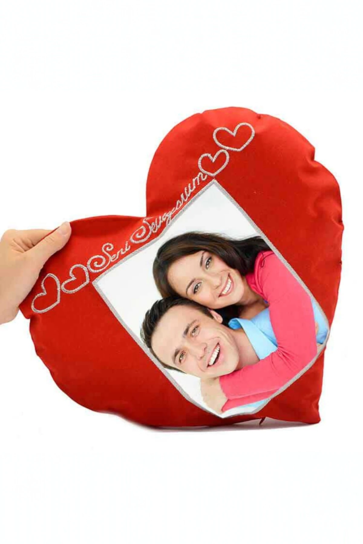 Kişiye Özel Tasarlanabilir Kırmızı Kalp Yastık 43x42cm Çap (,Hediye,Paketi Yapılır,Not Yazılır)