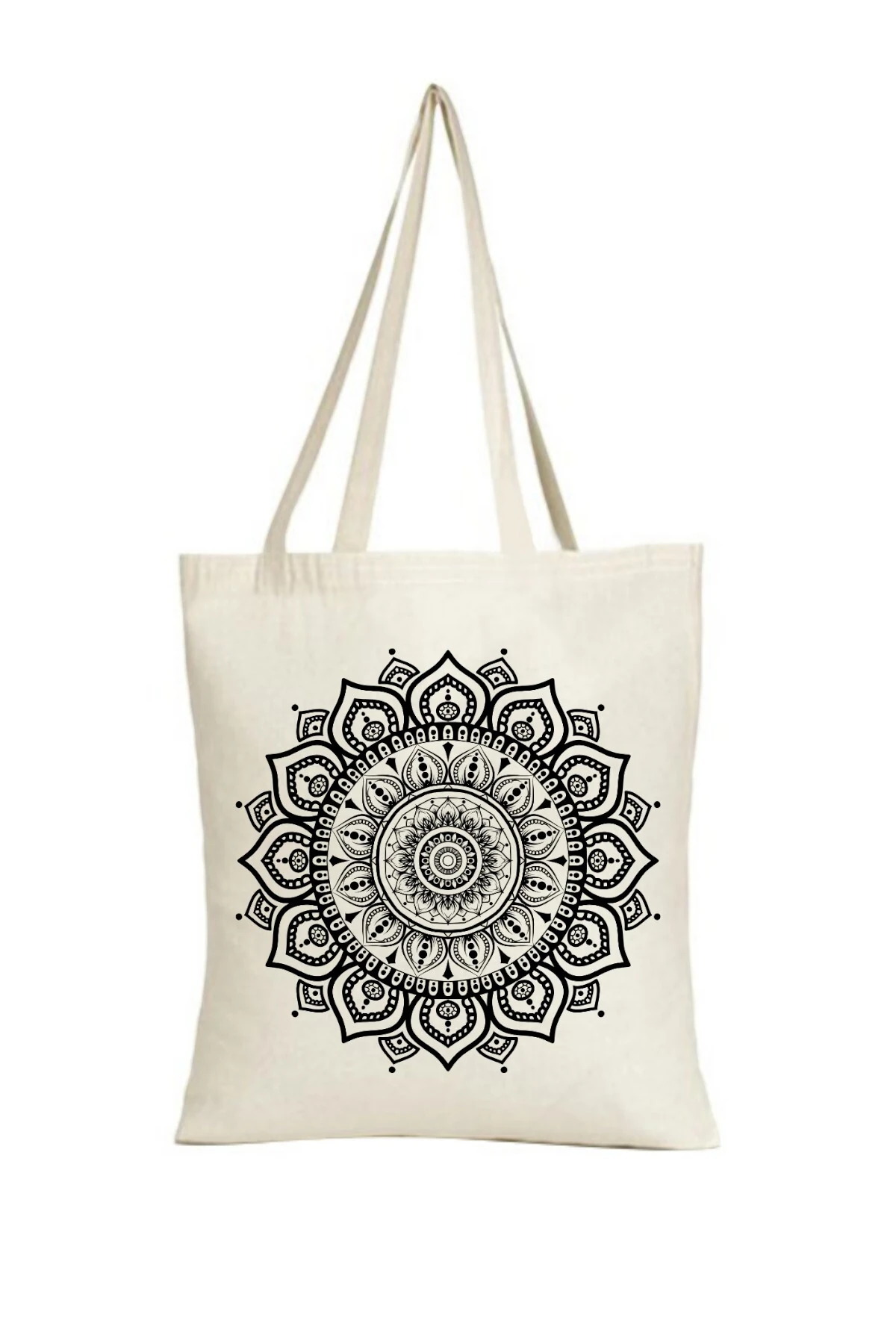 Mandala Çiçek Tasarımlı Keten Askılı Bez Çanta(,Hediye,Paketi Yapılır,Not Yazılır)