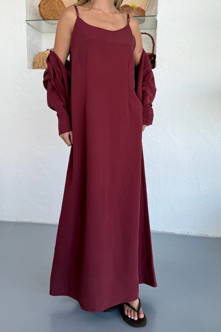 Ciela Kadın Askılı Bolero Maxi Bordo Elbise Takım – Yazlık Modal Rahatlık ve Zarif Şıklık